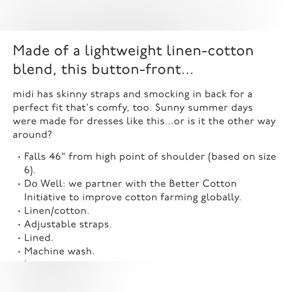 NWT Madewell Linen-Cotton Cami Button-Front Midi Dress, Size 0 - Picture 6 of 12